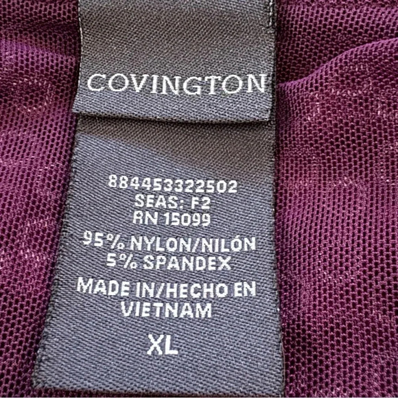 Covington XL Tank Top Shirt Purple Geometric Sleeveless Round Neck Sheer Stretch - Picture 6 of 7